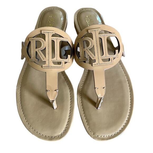 New Women's Lauren Ralph Lauren Tan Audrie Jelly Flip Flop Sandals‎ size 9 - Picture 1 of 4